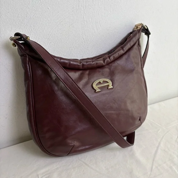 ETIENNE AIGNER vintage burgundy large big logo classic leather purse bag - Picture 2 of 15